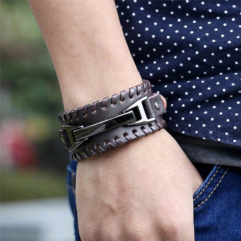 braunes rohleder armband herren manschette breitarmband uniqal sale