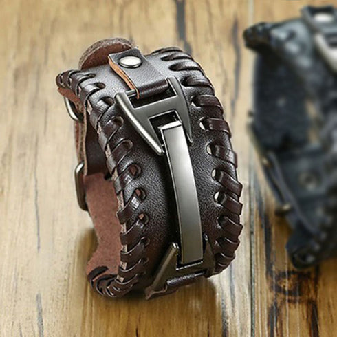 braunes rohleder armband herren manschette breitarmband uniqal sale