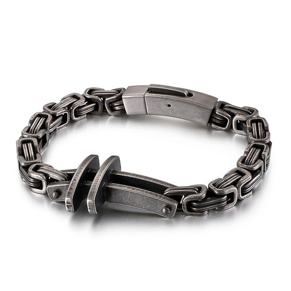 gebürstetes Kreuz Königsarmband aus Edelstahl Herren Männer Byzantiner Armband Königskette uniqal