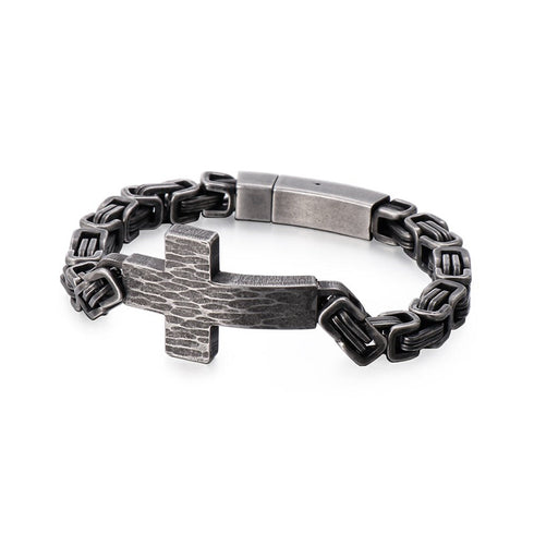 Kreuzarmband herren brushed gebürstet königskette vintage cross bracelet uniqal