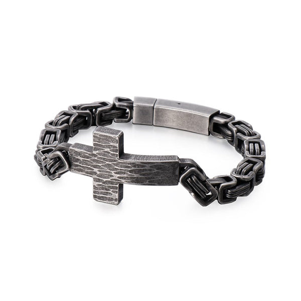 Kreuzarmband herren brushed gebürstet königskette vintage cross bracelet uniqal