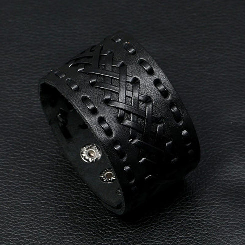 schwarzes rohleder armband herren manschette breitarmband uniqal sale