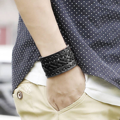 schwarzes rohleder armband herren manschette breitarmband uniqal sale