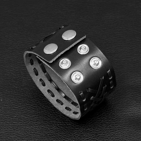 schwarzes rohleder armband herren manschette breitarmband uniqal sale