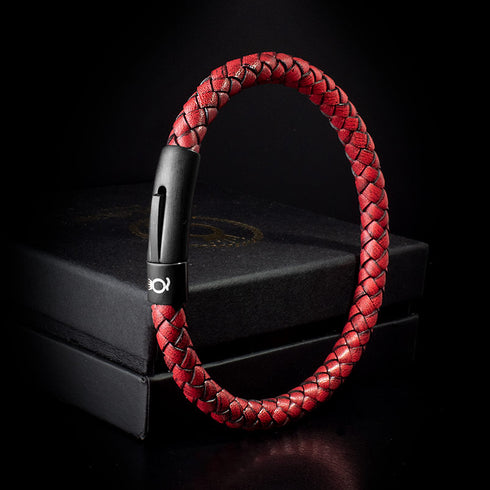 Rotes geflochtenes Lederarmband Herren-Frauen mit Magnetverschluss Edehlstahl TOP SELL