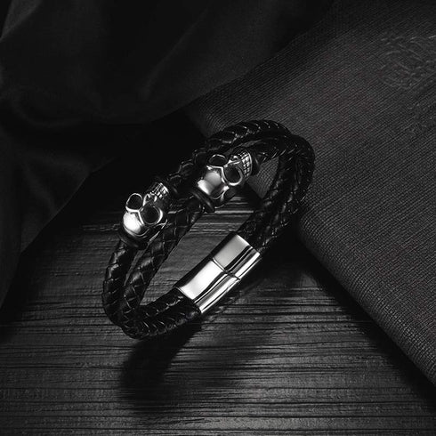 Totenkopf skull lederarmband herren damen leather bracelet skeleton uniqal