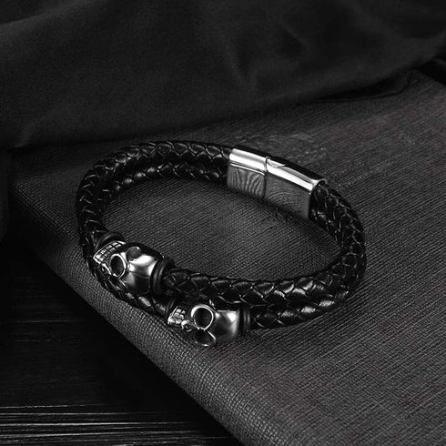 Totenkopf skull lederarmband herren damen leather bracelet skeleton uniqal