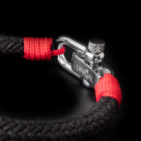 Maritimes nautisches Armband schwarz und rot segeltau schäckel uniqal