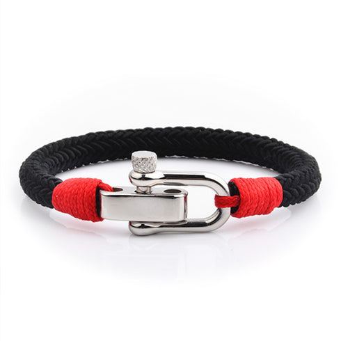 Maritimes nautisches Armband schwarz und rot segeltau schäckel uniqal