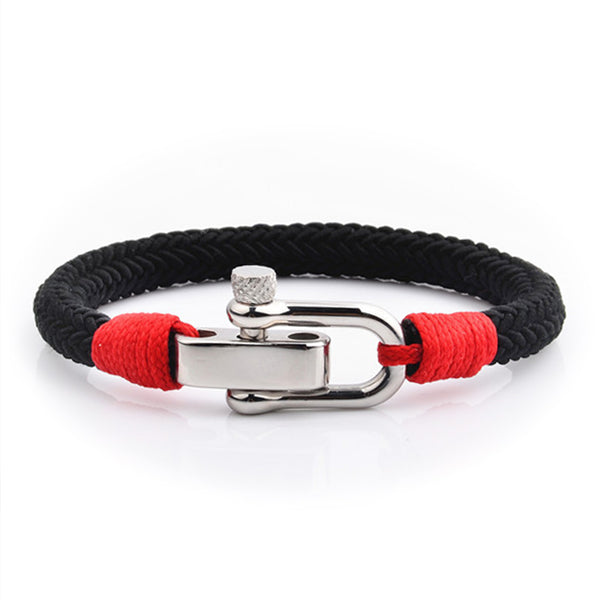 Maritimes nautisches Armband schwarz und rot segeltau schäckel uniqal