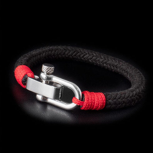 Maritimes nautisches Armband schwarz und rot segeltau schäckel uniqal