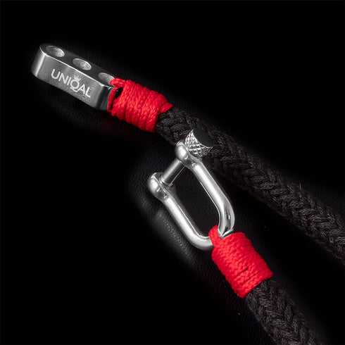 Maritimes nautisches Armband schwarz und rot segeltau schäckel uniqal