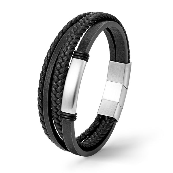 Lederarmband herren schwarz uniqal