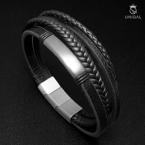 Lederarmband herren schwarz uniqal