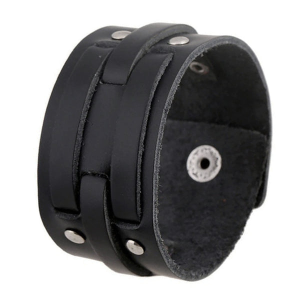 schwarzes rohleder armband herren manschette breitarmband uniqal sale