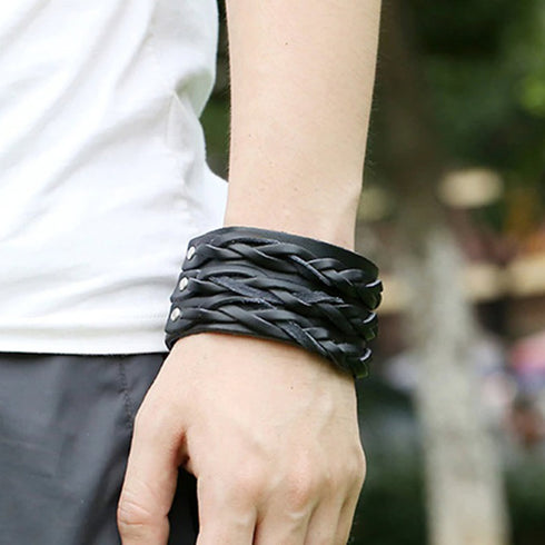 schwarzes rohleder armband herren manschette breitarmband uniqal sale