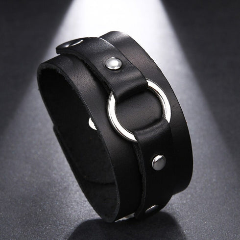 schwarzes rohleder armband herren manschette breitarmband uniqal sale