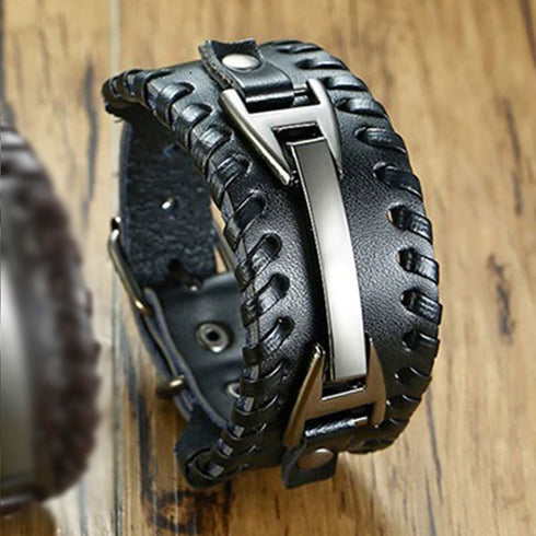 schwarzes rohleder armband herren manschette breitarmband uniqal sale