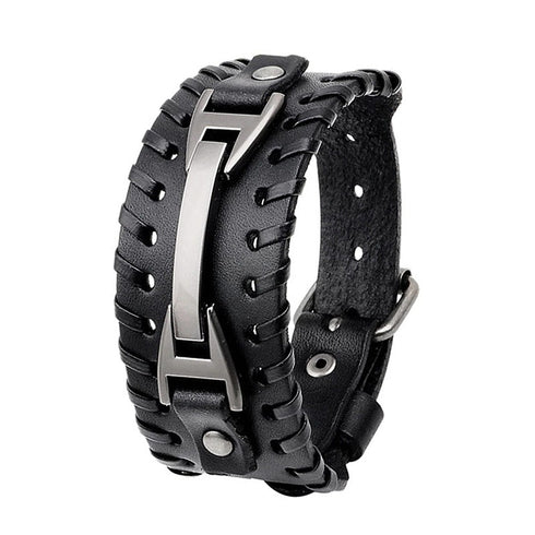 schwarzes rohleder armband herren manschette breitarmband uniqal sale