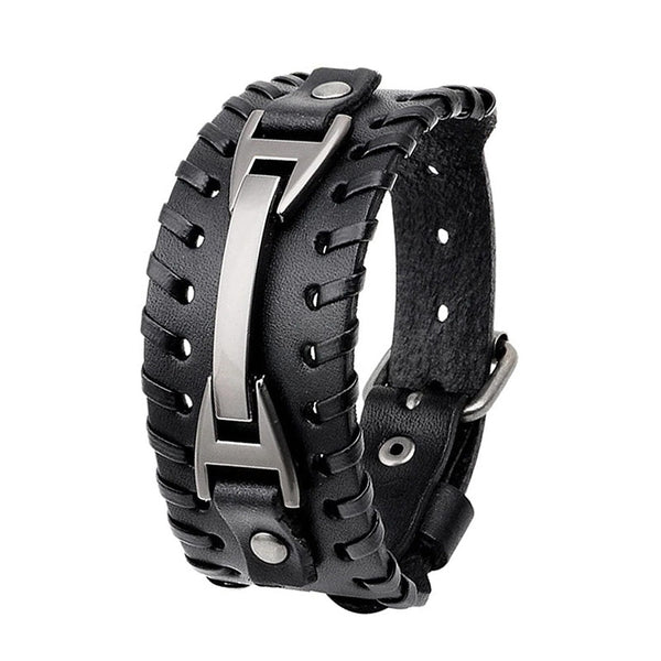 schwarzes rohleder armband herren manschette breitarmband uniqal sale