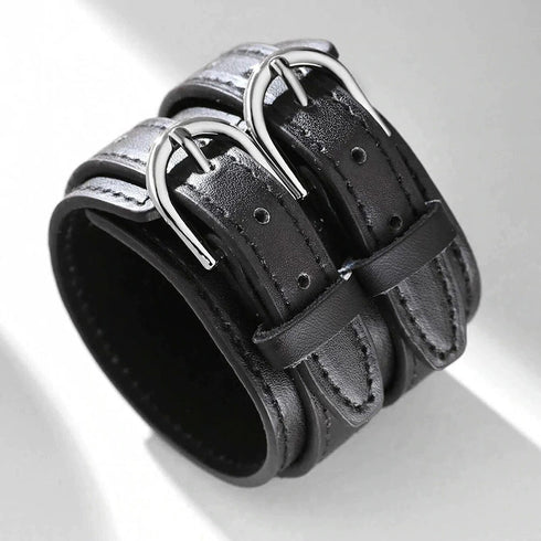 schwarzes rohleder armband herren manschette breitarmband uniqal sale