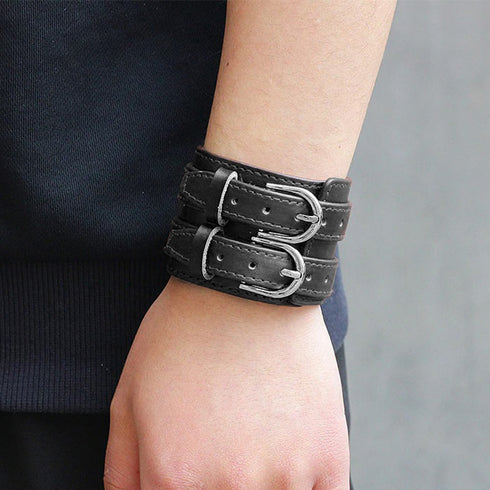 schwarzes rohleder armband herren manschette breitarmband uniqal sale