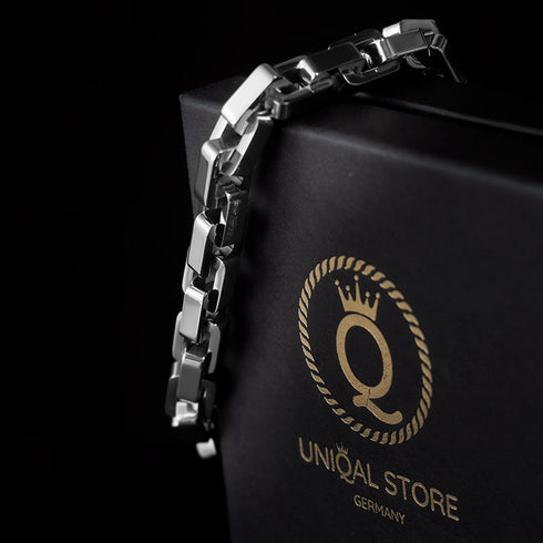 Siberarmband königskette edelstahl versilbert herren stahlarmband uniqal