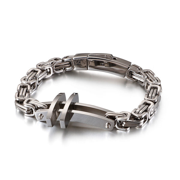 Silbernes Kreuz Königsarmband aus Edelstahl Herren Männer Byzantiner Armband Königskette uniqal