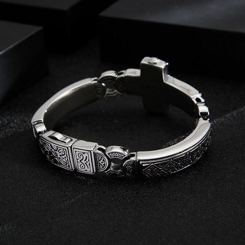 Panzerkette Armband Herren mit Kreuz versilbert chain cross bracelet uniqal