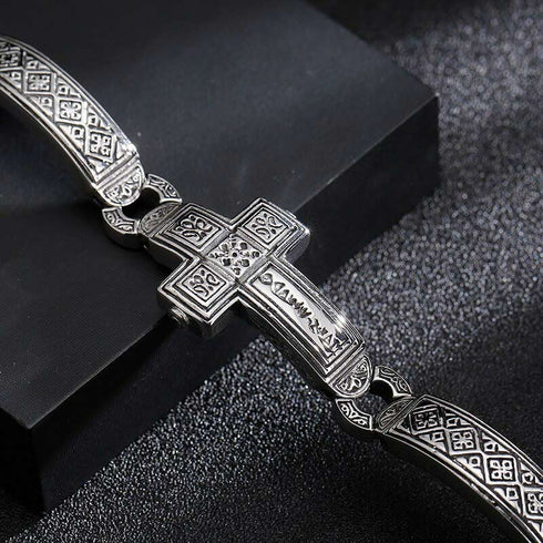 Panzerkette Armband Herren mit Kreuz versilbert chain cross bracelet uniqal