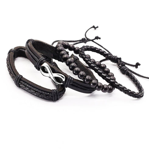 schwarzes lederarmband herren unendlichkeitzeichen endless infinity bracelet