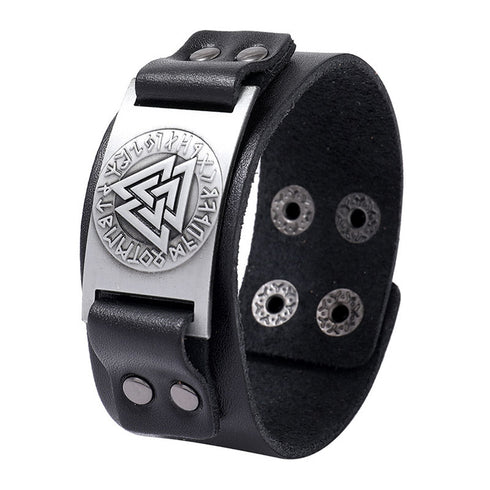 UNIQAL VALKNUT Wikinger Lederarmband aus echtem Rindleder mit nordischem Symbol für Herren, Viking Schmuck und markanten Look