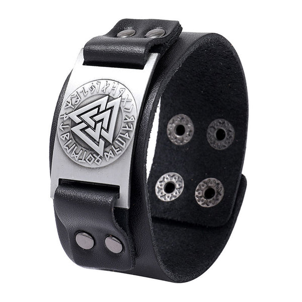 UNIQAL VALKNUT Wikinger Lederarmband aus echtem Rindleder mit nordischem Symbol für Herren, Viking Schmuck und markanten Look