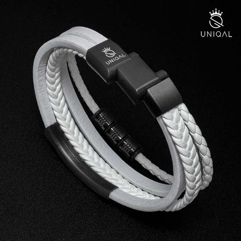 Uniqal WHITE SHAPE Lederarmband mit schwarzem Magnetverschluss und Verlängerungselement, präzise Lösung für flexible Passform