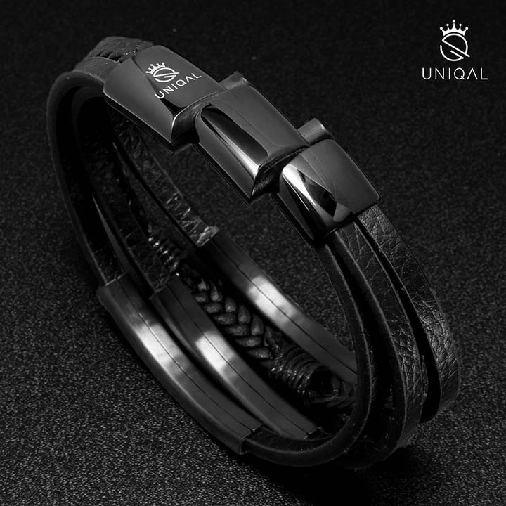 Lederarmband herren mit kreuz schwarz uniqal
