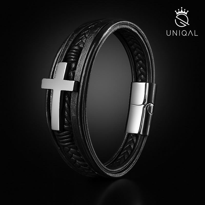 Kreuz Leder Armband mit Gravur Uniqal