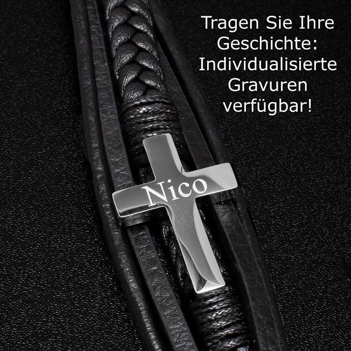 Kreuz Lederarmband Herren Jesus Unisex Echtleder Magnetverschluss Uniqal Bestseller