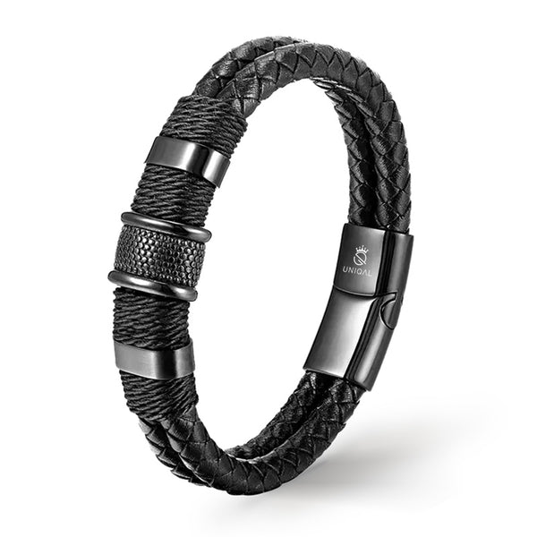 Lederarmband Herren Damen Schwarz Edelstahl Magnetverschluss bestseller Uniqal