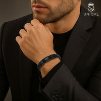 Uniqal Lederarmband Herren Schwarz, stilvolles Accessoire zu Anzug und Business Look