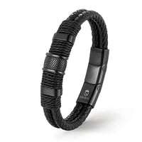 Armband mit Gravur Herren Leder uniqal Schwarzes Lederarmband Herren von Uniqal, geflochtenes Premium-Design mit Edelstahlverschluss