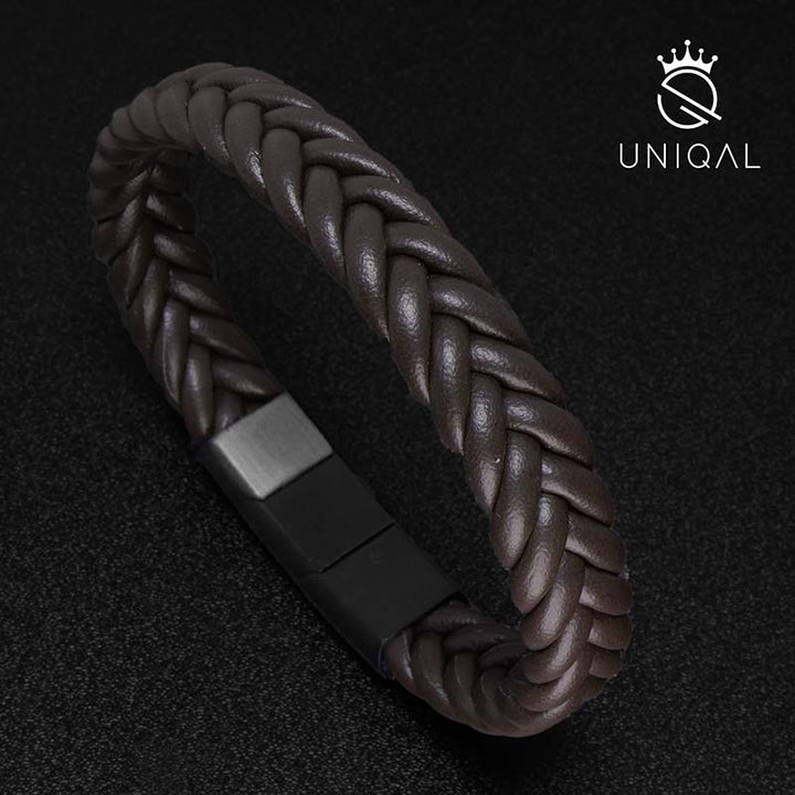 Braunes lederarmband herren geflochten personalisierbar