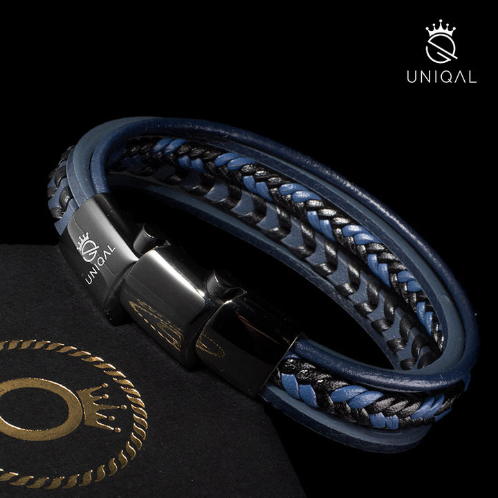 Lederarmband herren personalisiert mit Gravur blau Uniqal