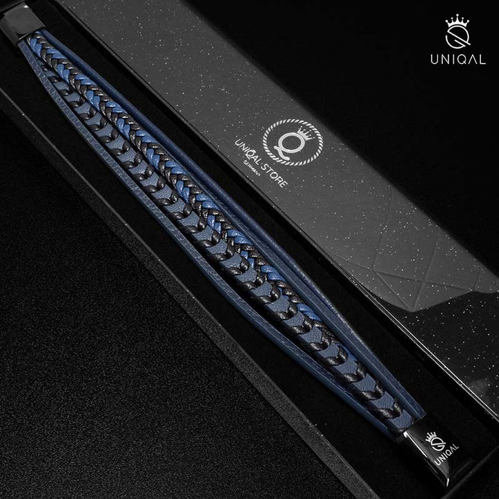 Lederarmband herren personalisiert mit Gravur blau Uniqal