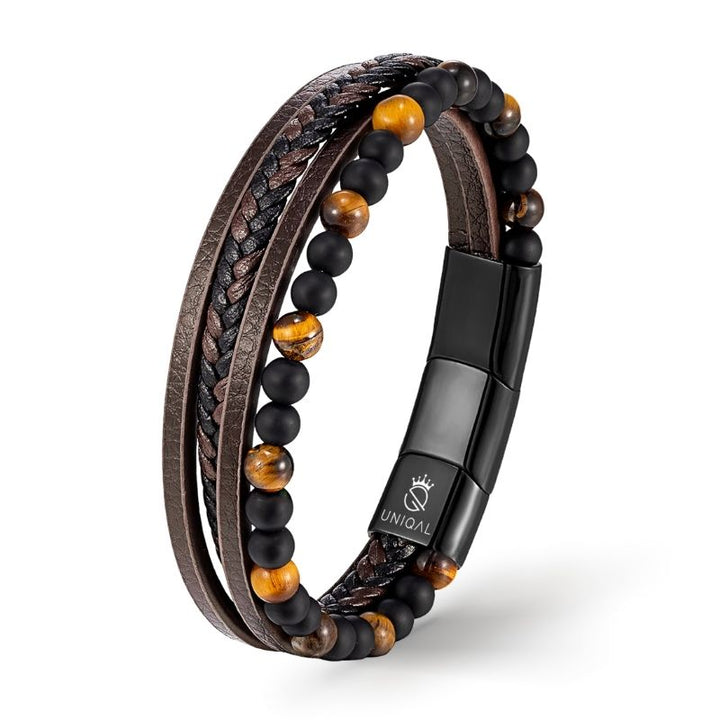 Lederarmband herren gelbes tigerauge uniqal braun