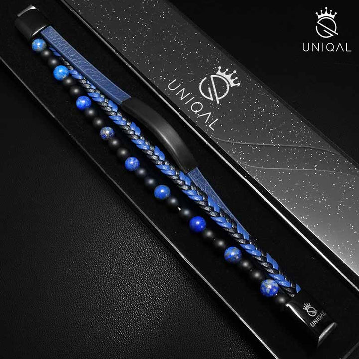 Lederarmband perlen lapis lazuli blau damen herren uniqal