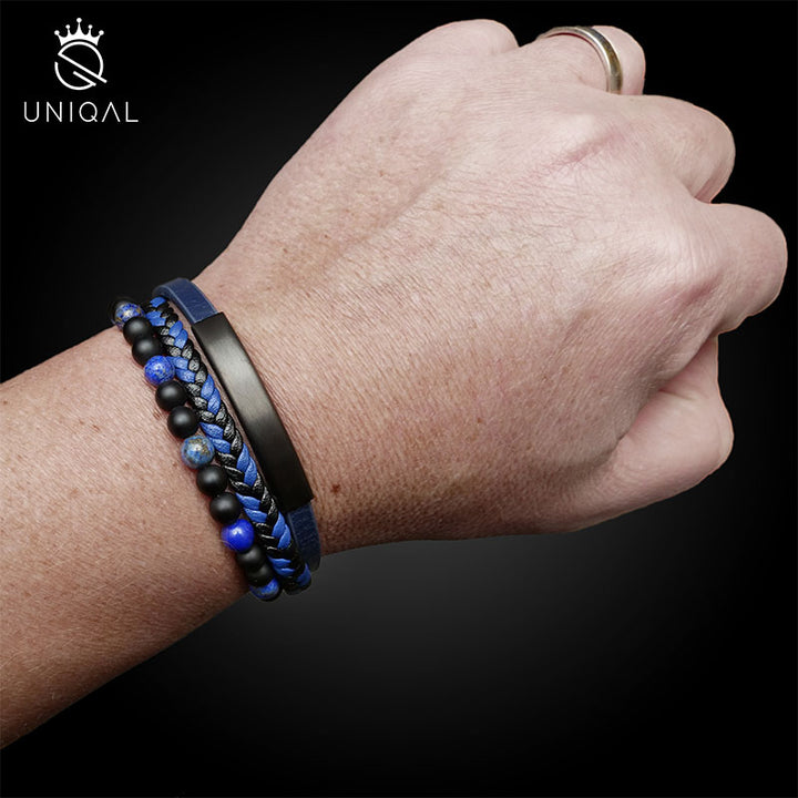 Lederarmband perlen lapis lazuli blau damen herren uniqal
