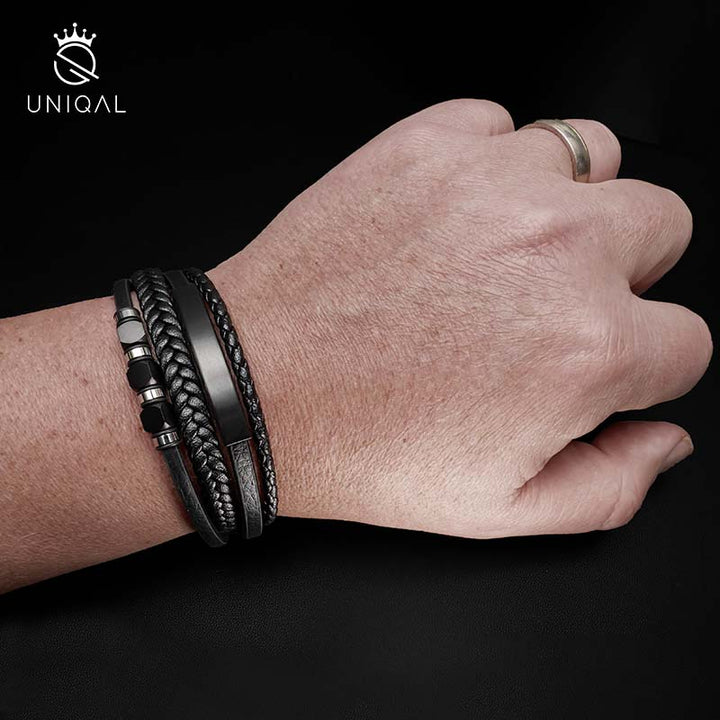 Lederarmband Personalisiert mit Gravur Herren schwarz
