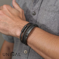 personalisiertes Lederarmband Herren mit gravur schwarz uniqal