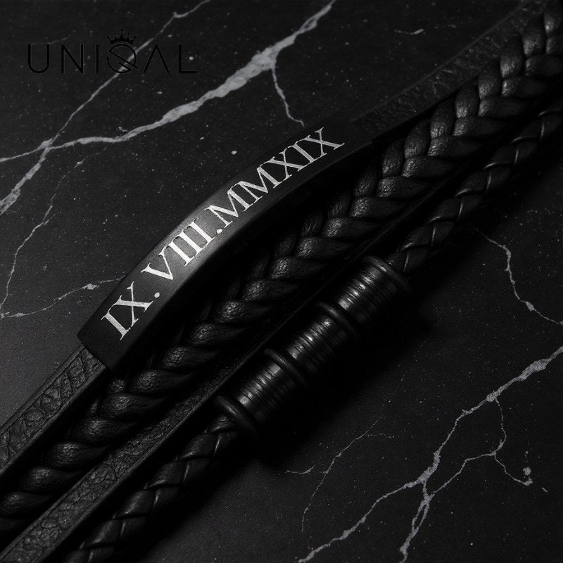 personalisiertes Lederarmband Herren mit gravur schwarz uniqal