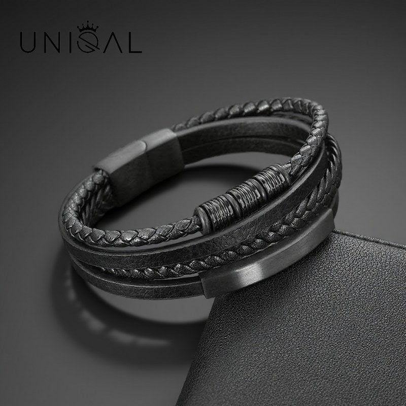 personalisiertes Lederarmband Herren mit gravur schwarz uniqal